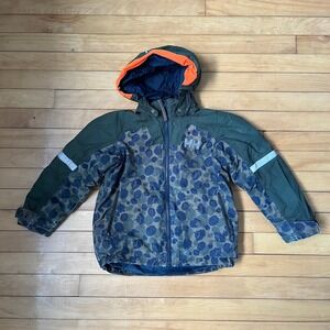 Helly Hansen Kids Hedgehog Print Hooded Size. 134/9 Jacket Green Navy
